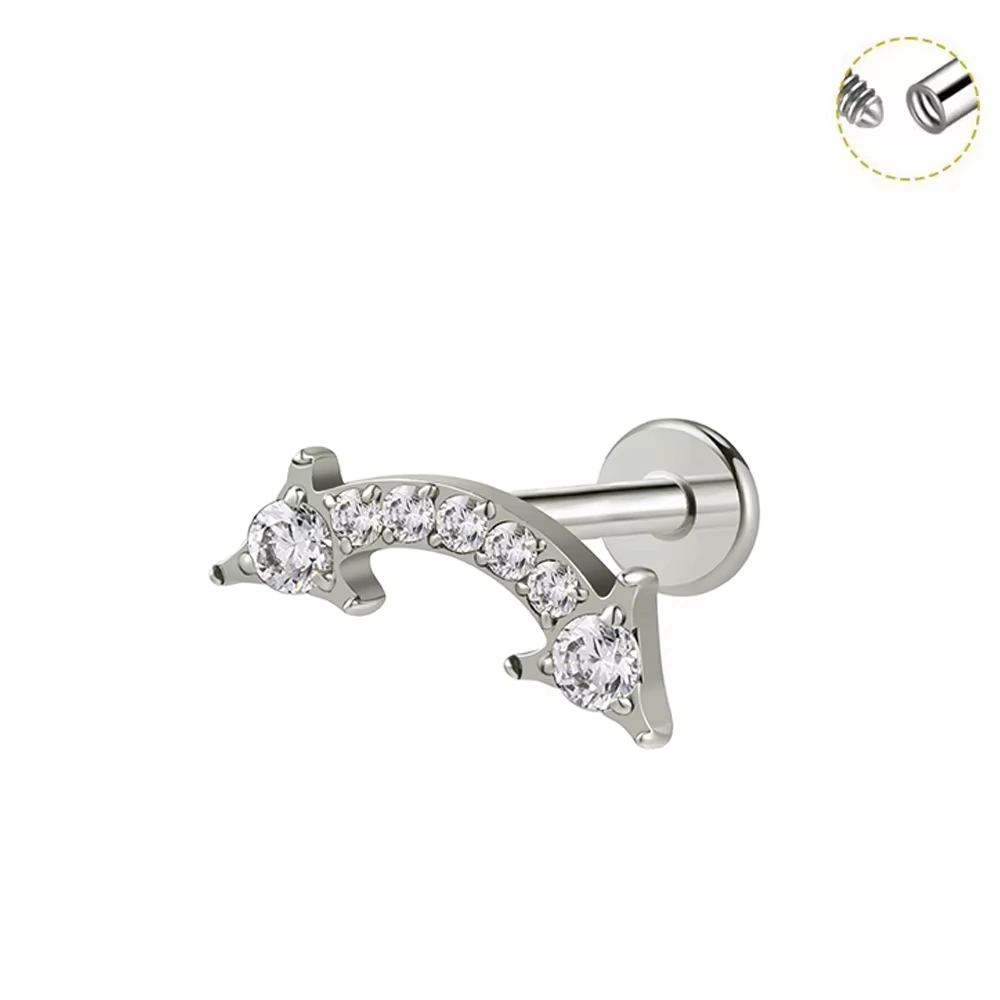 Labret Direção Cravejado Zirconia em Titanio G23 ASTM 136