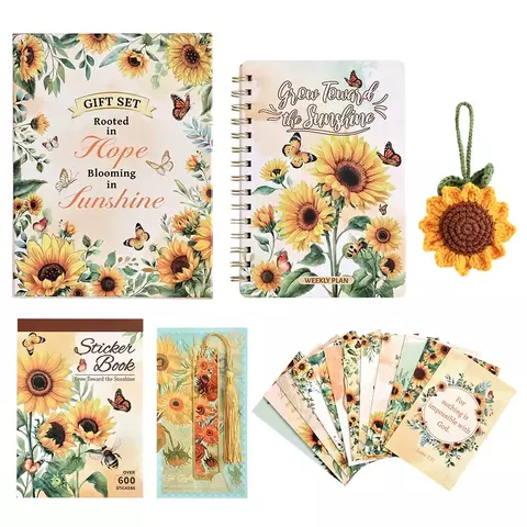 A5 kit planejador semanal com caderno girassol marcador adesivo livro bloco de n - comprar online