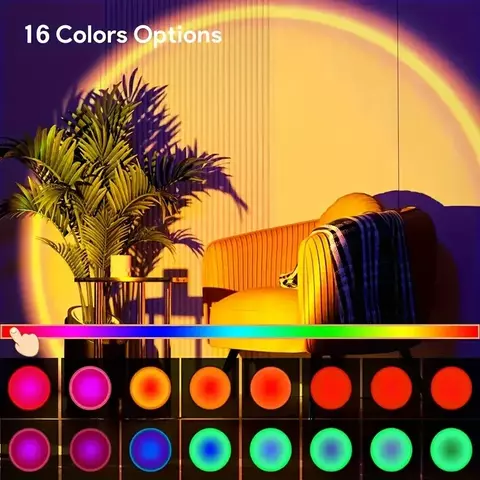 Luminária Projetor Pôr do Sol RGB 16 Cores com Controle Remoto — Luz Decorativa USB para Ambientes e Fotos - comprar online