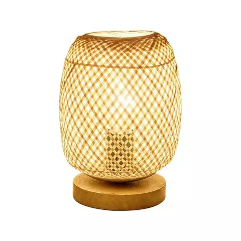 Candeeiro de Mesa em Bambu com Base de Madeira – Luz Suave para Quarto e Sala - comprar online