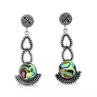 Brinco gotas com abalone - Prata envelhecida