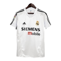 Camisa Retrô Real Madrid I 04/05 - Masculina Adidas - Branca com listras pretas
