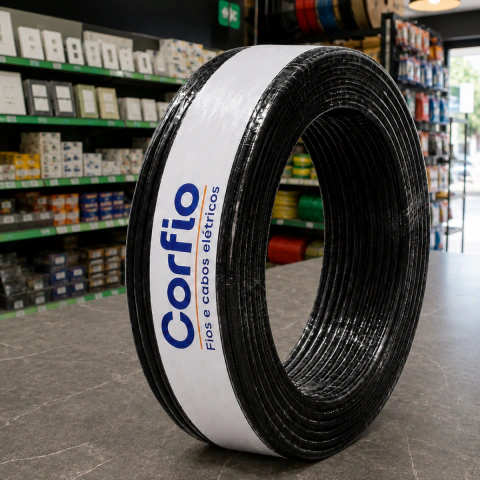 Rolo 100m Fio Elétrico 6mm Corfio 1ª Linha - Preto