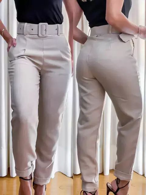 Calça Skinny Linho com Cinto Luna Ref. 343 Tamanho:P;Cor:Terracota