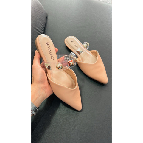 Sapato Mule Nude Arrebite Dourado Via Uno 866022