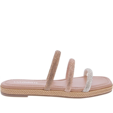 Rasteira Via Marte Flat Tiras Strass Nude 23-14808