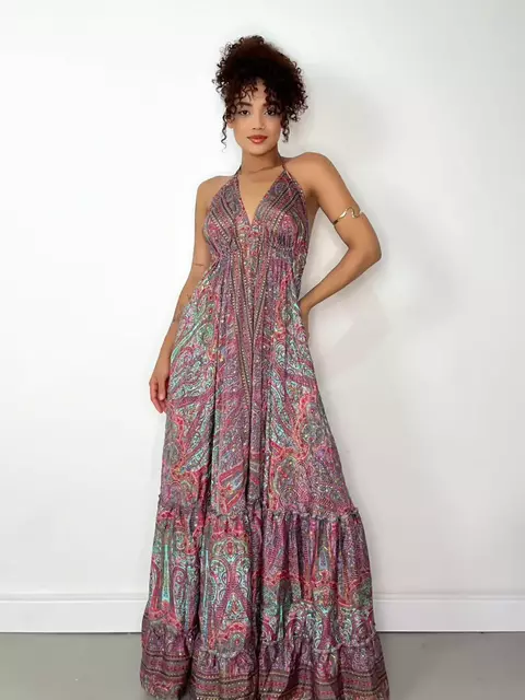 Vestido Longo Estampado Indiano Vestor Rita - Estilo para Primavera Verão - comprar online