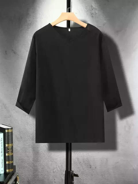 Camiseta Confortável de Manga 3/4 Masculina