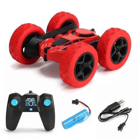 Carro dublê rc para crianças, dupla face, controle remoto 2.4g, rotações direita