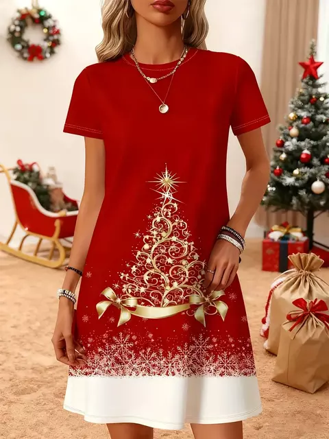 Vestido feminino com Estampa de Árvore de Natal Vestor - Estilo Natalino - comprar online