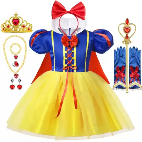 Branca de neve princesa vestir-se crianças meninas traje de com capa