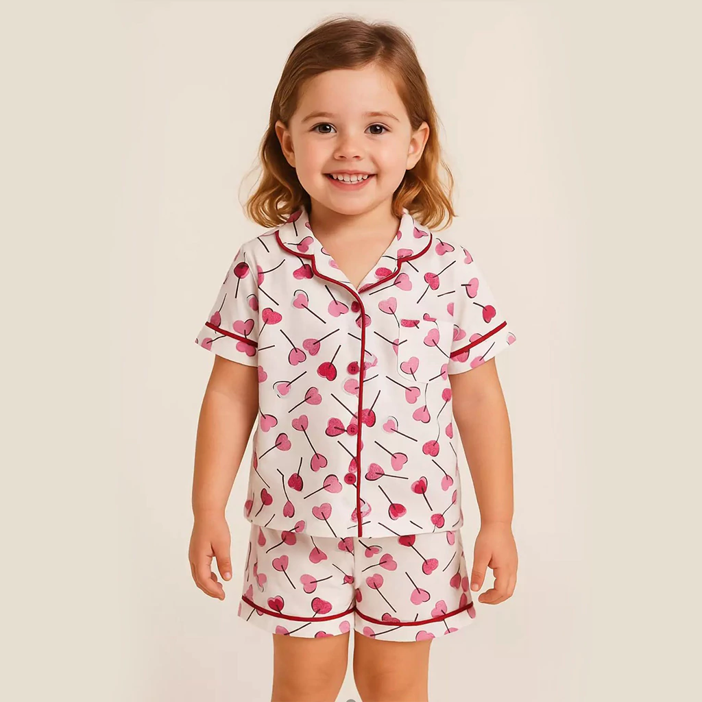 Pijama Americano Verão Infantil Pirulito Coração