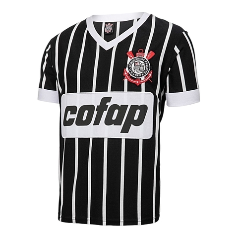 Camisa Retrô Corinthians 1983 - Masculina - Preta com listras brancas