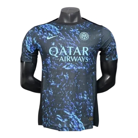 Camisa Inter de Milão Pré-jogo 25/26 - Jogador Nike Masculina - Preta com detalhes em azul