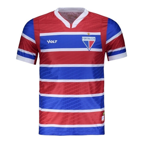 Camisa Fortaleza I 25/26 - Torcedor Volt Masculina - Azul e vermelha com listras em branco