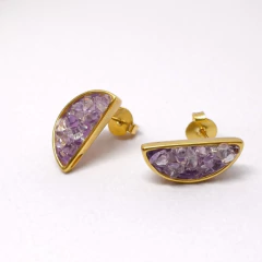 Brinco Ametista – Pedra Natural | Semijoia - comprar online