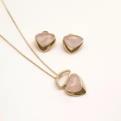 Conjunto Quartzo Rosa – Pedra Natural | Semijoia - comprar online