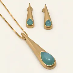 Conjunto Ágata Azul Céu Ouro Fosco – Pedra Natural | Semijoia - (cópia)
