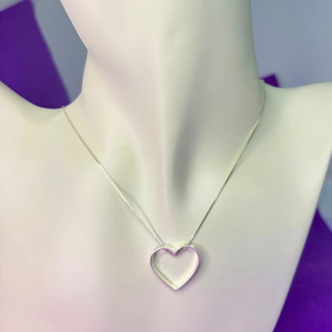 Gargantilha Coração Maxi Vazado (Contorno) - Prata de Lei 925 | 45cm - comprar online