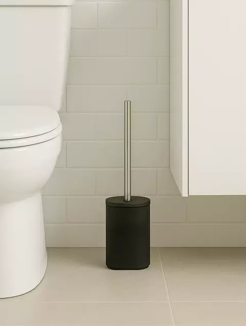 Escobilla Inodoro Cepillo Sanitario Acero Inox Oval Silicona Negra