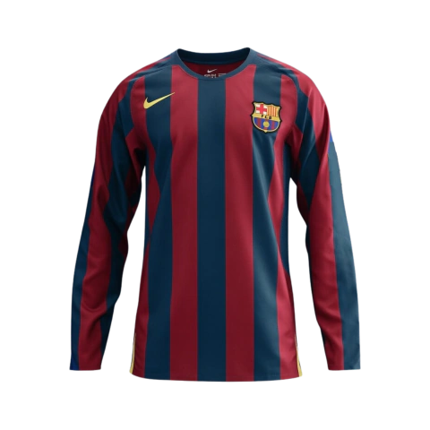 Camisa Retrô Barcelona I 2006 Manga Longa - Masculina Nike - Vermelha e azul com detalhes em amarelo