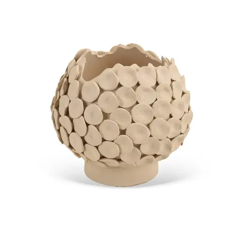 Vaso Decorativo em Cerâmica com Relevos Orgânicos Bege G