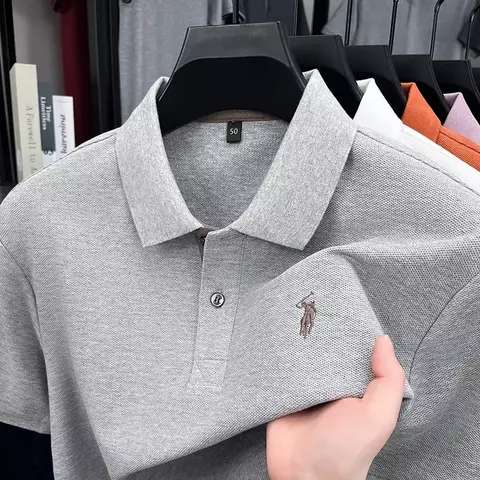 100% algodão puro marca de alta qualidade camisa polo de manga curta masculina v