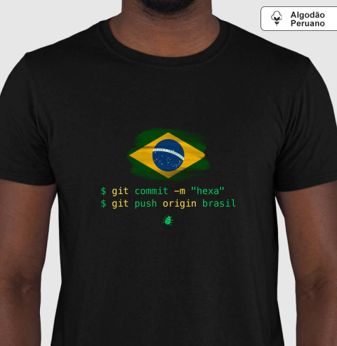 Camiseta Algodão Peruano Git Commit -m "hexa"