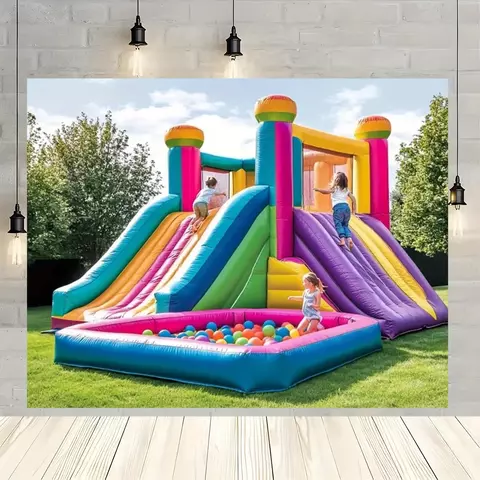 1pc playground animado inflável trampolim fundo tecido banner-deslização colorid