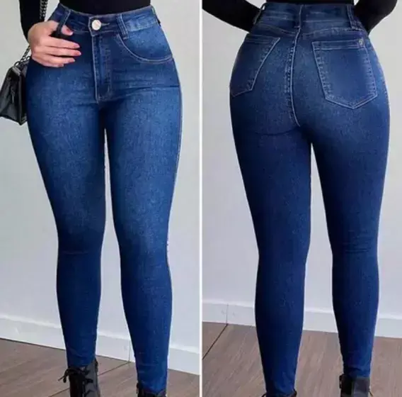 Calça jeans Feminina Skinny Cintura Alta Com Lycra Levanta Bumbum Preta/Azul/Branc - KEITEMODAEBELEZA