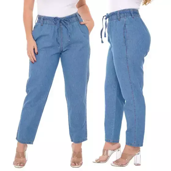 Calça Jeans Feminina Cintura Alta Tecido Leve - Naraka