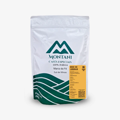 Pacote de café especial Montani, 250g, grãos 100% Arábica da Serra da Mantiqueira, com notas de notas de melaço, doce de laranja e pêssego.