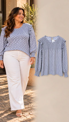 Blusa Cinza Bolinhas (Tam G)