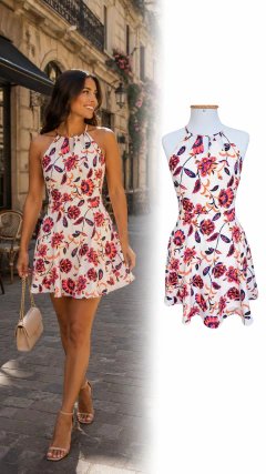 Vestido Off White Floral detalhe no pescoço (Tam P)