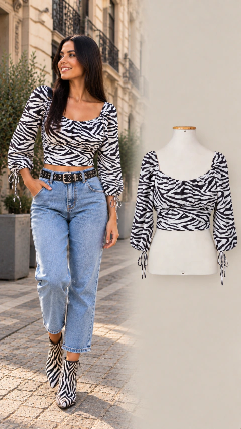 cropped estampa zebra