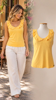 Blusa amarela sem manga com babado