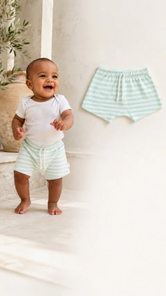 Short infantil listrado com cadarço (Tamanho 4 meses)