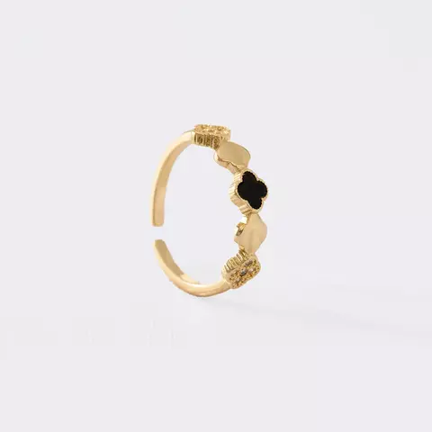 “Anillo Duality Clover ajustable en oro laminado 18K con diseño doble de trébol.”