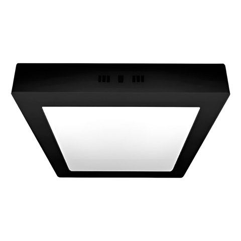 Panel Plafón Led 24w Aplicar Cuadrado Negro Macroled 3000k