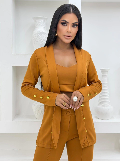 Conjunto Feminino 3 Peças Calça, Cropped e Blazer Elegante | Moda Feminina Bella Garota MF