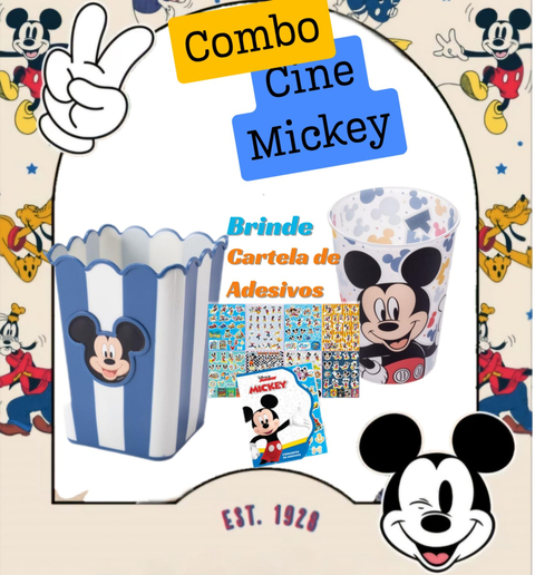 Combo Cine Mickey Copo Balde C/ Adesivos
