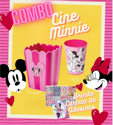 Combo Cine Minnie Copo Balde C/ Adesivos
