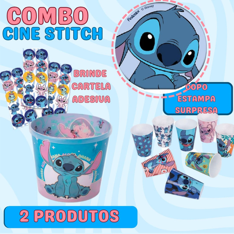 Combo Cine Stitch Copo Balde C/ Adesivos