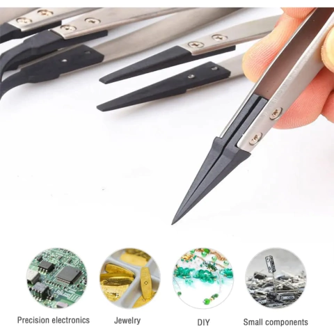 Pinza de Precisión Antiestática de Fibra de Carbono – Alta Exactitud - comprar online
