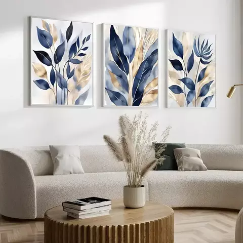 3 tamanhos sem moldura azul e luz ouro aquarela plantas flores abstratas lona ca
