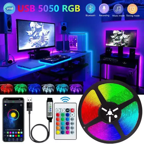 Bluetooth LED Lights Strip 5050, Smart App, Controle remoto, Lâmpada de diodo fl