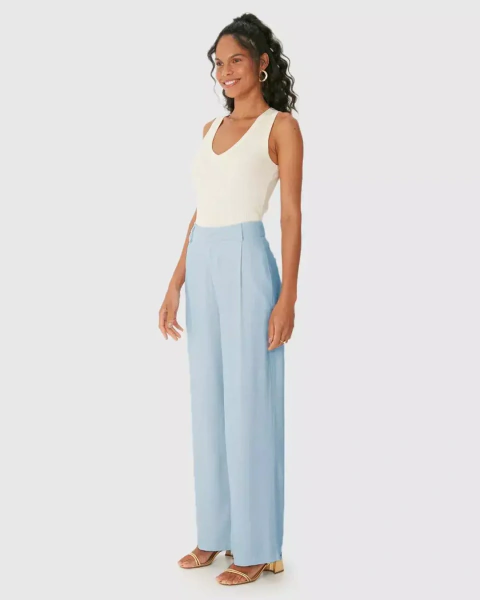Calça Alfaiataria Feminina Cintura Alta Em Viscolinho