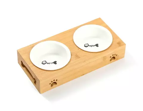 tigela de cerâmica com suporte de estilo madeira para pet