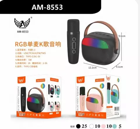 icrofone Com Caixa Som Portátil Ltomex Preta - SP AM-8553