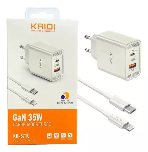 CARREGADOR TIPO C COM SAIDA USB E TIPO C KD-671C